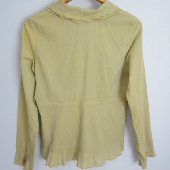 neesh by dar Womens Large Mustard Gold LS Cotton Blouse Shirt Ruffle Front L - Picture 2 of 12